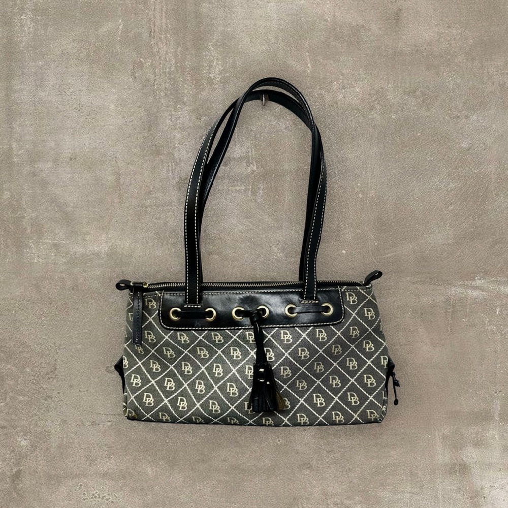 Dooney & Bourke grey canvas black leather trim mini shoulder bag, y2k, vintage